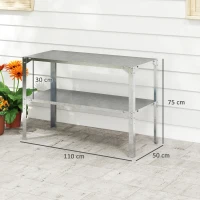 Outsunny 2 Tier Potting Bench Table, Galvanised Steel Garden Planting Work Bench Workstation with Storage Shelf for Outdoor, Patio, Greenhouse, 110 x 50 x 75 cm, Silver Tone(m-3)