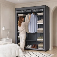 HOMCOM Armario de Tela Salvaspacio con Barra para Colgar y 11 Estantes, 135x45x175 cm, para Dormitorio, Gris(m-4)