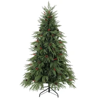 HOMCOM 6ft Artificial Christmas Tree with Pinecones, Red Berries, Hinged Predecorated Xmas Tree with 2843 Branch Tips(m-1)