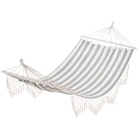 Outsunny Hamac de Voyage Portable Style Hippie Chic Toile de hamac dim. 2L x 1l m Coton Polyester Gris écru rayé(m-1)