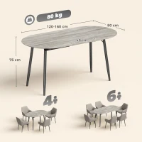 HOMCOM Uitschuifbare ovale eettafel voor 4-6 personen, verlengbare moderne keukentafel met metalen frame, grijs(m-3)