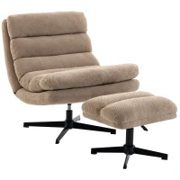 HOMCOM Fauteuil de Salon avec Repose-Pied Réglable, Rotation 360°, Fauteuil d'Appoint Capitonné en Lin, Assise Large, Marron(m-1)