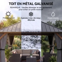 Outsunny Tonnelle de jardin avec toit rigide en métal galvanisé, structure en aluminium, rideaux et moustiquaires, 3x4 m(m-4)