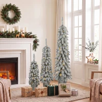 HOMCOM Conjunto com 3 Árvores de Natal Artificiais com Neve Pré-iluminadas com Pontas em PVC e LEDs Branco Quente(m-2)