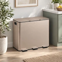 HOMCOM 45L Triple Compartment Stainless Steel Bin, with Deodoriser Holders - Gold Tone(m-9)