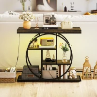HOMCOM Console meuble avec éclairage LED 100 cm, table console à 4 niveaux avec étagères ouvertes, marron rustique et noir(m-8)