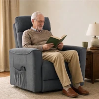 HOMCOM Sillón relax con ayuda eléctrica para levantarse, masaje y calor, sillón chenilla con muelles ensacados, gris oscuro(m-6)