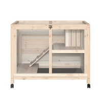 PawHut Conigliera in Legno a 2 Piani con Casetta, Rampa e Vassoio Estraibile, 91.5x53.3x73cm(m-8)