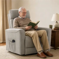 HOMCOM Fotoliu Ridicător Electric cu Masaj prin Vibrații și Încălzire, Fotoliu Relax Electric, Spătar Reclinabil, Chenille, Gri(m-6)