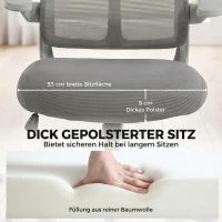 HOMCOM Ergonomische mesh-bureaustoel, draaistoel met hoge rugleuning, opklapbare armleuningen en schommelfunctie, grijs(m-7)