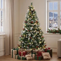 HOMCOM Árbol de Navidad Nevado 180 cm con 250 LED 11 Modos Mando a Distancia 840 Puntas 34 Piñas y 34 Bayas Verde(m-9)