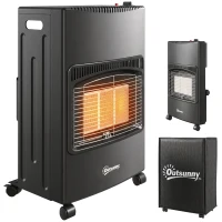 Outsunny Chauffage au Gaz Poêle à Gaz 4200W Infrarouge Pliable 3 Puissances Système ODS Anti-Basculement Housse 46x42x75cm Noir(m-18)