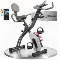 SPORTNOW 4-In-1 Folding Exercise Bike with Resistance Bands, Bluetooth App, 8-Level Magnetic Resistance, LCD Display, Grey(m-15)