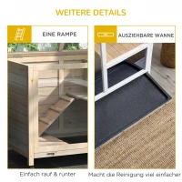 PawHut Kleintierstall mit 2 Ebenen 4 Rollen versiegeltes Tannenholz Natur(m-7)