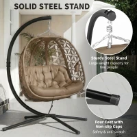 Outsunny Outdoor Double Hanging Chair with Cushion and Cup Holders, Sand Brown(m-7)