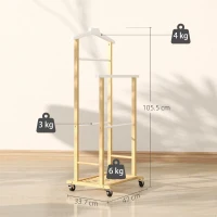 HOMCOM Cuier de Podea cu Roți, Bare și Poliță, din Bambus, Design Nordic, 47 x 33,7 x 105,5 cm, Culoare Lemn(m-3)