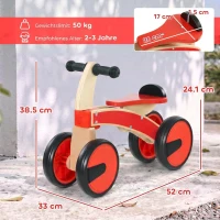 AIYAPLAY Rutschauto Kinder, Holz Rutschfahrzeug mit EVA-Rädern, höher Rückenlehne Kinder von 2–3 Jahre, Rot(m-3)