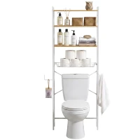 HOMCOM Mobile Sopra WC, Scaffale Salvaspazio 3 Ripiani, Rovere e Bianco(m-11)