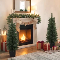 HOMCOM Lot de 2 Sapins de Noël Artificiels 120 cm, Base en Pot de Culture, Pointes de Branches Ignifuges, Vert(m-15)