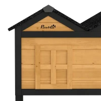 PawHut Wooden Cat House Outdoor Indoor with Weatherproof Asphalt Roof, Side Cleaning Door, PVC Curtain(m-12)