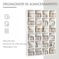 HOMCOM Estantería para 456 CDs y 336 DVDs con 24 Compartimentos Estantes Ajustables para Salón Oficina 89x20x130,5 cm Blanco(m-4)