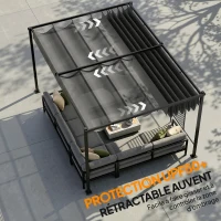 Outsunny Pergola de Jardin Tonnelle à Vigne UV50+ Toit Rétractable Panneaux d'Intimité pour Plantes Grimpantes 3x4m Gris Foncé(m-6)