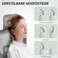 HOMCOM Bureaustoel, ergonomische bureaustoel met mesh-bekleding, verstelbaar, verrijdbaar, met armleuningen, hoofdsteun, grijs(m-9)