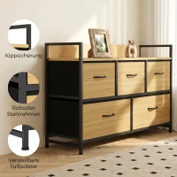 HOMCOM Kommode mit faltbaren Stoffschubladen, Melaminholz, Stahlrahmen,  Eiche(m-7)
