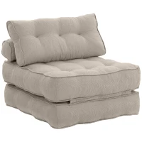 HOMCOM Sofá Cama 1 Plaza Convertible 3 en 1 Sillón de Suelo Plegable Sillón Cama de Lino con 2 Almohadas Acolchado Crema(m-11)