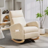 HOMCOM Silla Mecedora de Pana con Respaldo Alto Patas de Madera de Caucho Bolsillos Reposabrazos Estilo Moderno Beige(m-10)