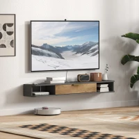 HOMCOM 140 cm Floating TV Stand with Storage - Charcoal Grey(m-7)