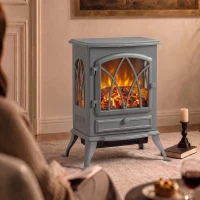 HOMCOM 1kW-2kW Vintage Electric Fireplace Heater - Grey(m-9)