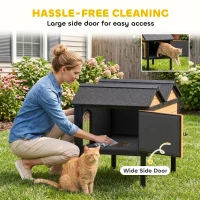 PawHut Wooden Cat House Outdoor Indoor with Weatherproof Asphalt Roof, Side Cleaning Door, PVC Curtain(m-6)
