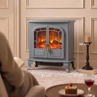 HOMCOM Freestanding Electric Fireplace Stove Heater with LED Fire Flame Effect Grey(m-3)