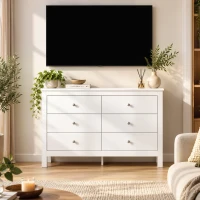 HOMCOM Comodă 6 sertare, mobilier de depozitare cu glisiere fluide, stil modern, 118 x 39,5 x 75,5 cm, Alb(m-4)