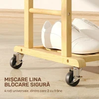HOMCOM Cuier de Podea cu Roți, Bare și Poliță, din Bambus, Design Nordic, 47 x 33,7 x 105,5 cm, Culoare Lemn(m-5)