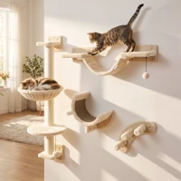 PawHut Four-Piece Cat Wall Furniture, with Hammock, Ladder, Platforms, Steps, for Indoor Use - Beige(m-8)