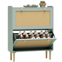 HOMCOM Meuble à chaussures 12 paires, armoire à chaussures avec 2 tiroirs rabattables, étagères réglables, 80x26x101 cm, vert(m-17)