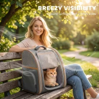 PawHut Pet Backpack Carrier, Foldable Pet Carrier Backpack for Mini Dogs Cats Up to 5 kg, with Mesh Window, Grey(m-6)