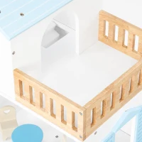 AIYAPLAY Groot poppenhuis 79,5 cm met lift, 3 verdiepingen, 13 meubels en balkon, blauw, cadeau voor meisjes van 3-6 jaar(m-11)