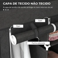 HOMCOM Roupeiro de Tecido com 2 Varões 5 Prateleiras 3 Gavetas Fecho de Correr Estrutura de Aço 125x43x162,5 cm Preto(m-5)
