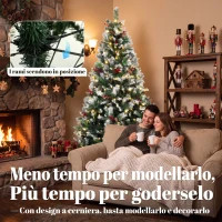 HOMCOM Albero di Natale Innevato 210cm, 400 Luci LED a 2 Colori, Telecomando, 11 Modalità, 1253 Rami, Pigne, Bacche Rosse(m-7)