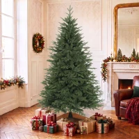 HOMCOM Sapin de Noël Artificiel 180 cm, Arbre de Noël, 2081 Branches Articulées en PE et PVC Ignifuge, Support en Bois Robuste(m-15)