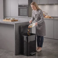 HOMCOM 50L Kitchen Bin, Metal Pedal Rubbish Bin with Soft Close and Stay-Open Lid, Removable Inner Bucket, High Gloss Black(m-14)
