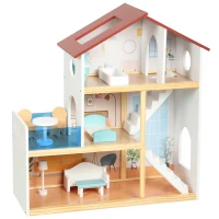 AIYAPLAY Kids Wooden Dolls House, 3-Story Dollhouse with 5 Rooms and 11 Accessories, Pretend Play Gift for Ages 3+, White(m-1)