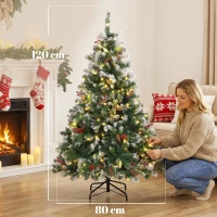 HOMCOM Sapin de Noël Artificiel Lumineux et Enneigé 120cm, Arbre de Noël, Télécommande, 11 Modes d'Éclairage, 150 LED, Vert(m-3)