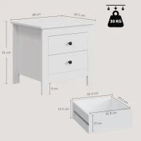 HOMCOM Noptieră modernă cu 2 sertare, măsuță laterală cu tampoane antiderapante pentru dormitor, Alb(m-3)
