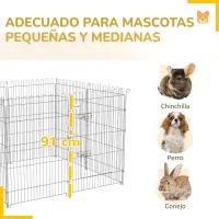 PawHut Vallas para Perros Plegables de 8 Piezas 63x91 cm con 1 Puerta y Marco de Acero para Jardín Patio Plata(m-6)