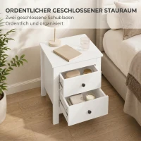 HOMCOM Modern nachtkastje met 2 lades, bijzettafel met antislippads voor de slaapkamer, wit(m-4)