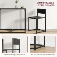 HOMCOM 3 Piece Dining Table and Chairs Set, Dining Room Sets, Rectangular Space Saving Table and 2 Chairs for Compact Kitchens, Steel Frame, Black(m-6)